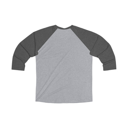 Men's tri-blend baseball tee with a light gray body and dark gray three-quarter length raglan sleeves.