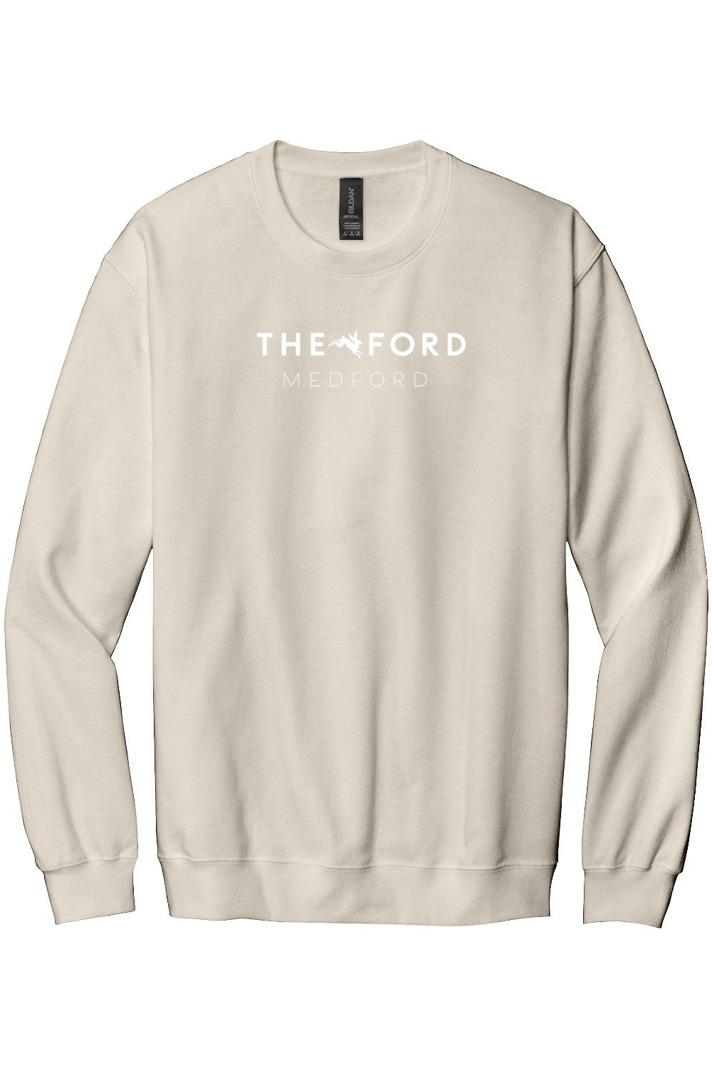 Cream-colored crewneck sweatshirt featuring The Ford Medford logo in white text on the chest.
