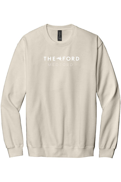 Cream-colored crewneck sweatshirt featuring The Ford Medford logo in white text on the chest.