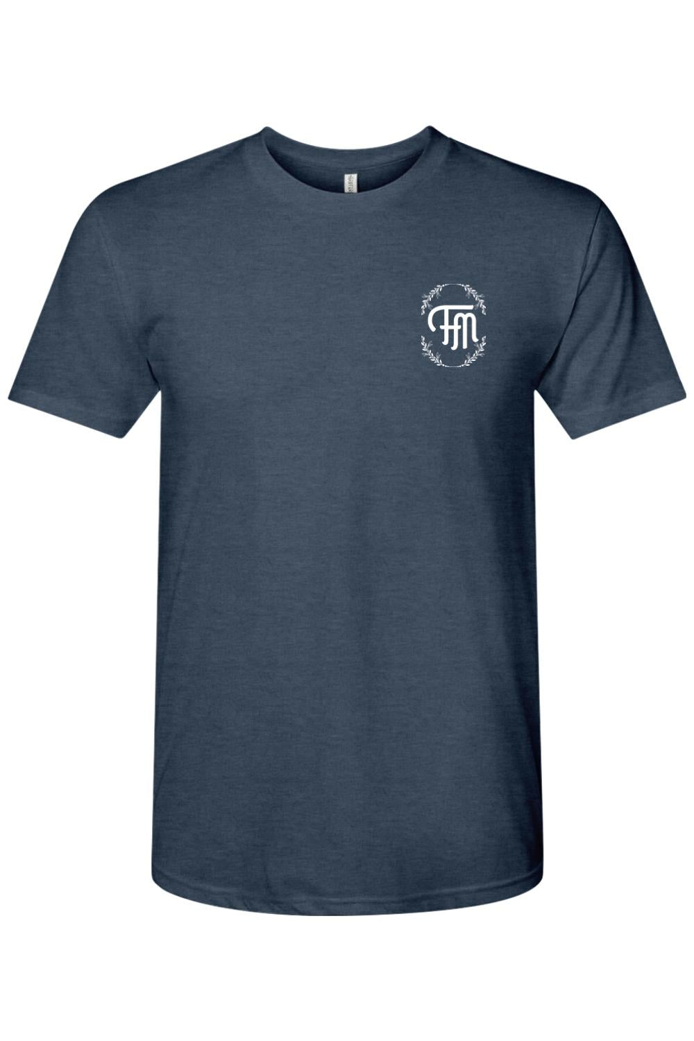 Navy blue short-sleeve triblend t-shirt featuring a white Ford oval logo on the left chest.