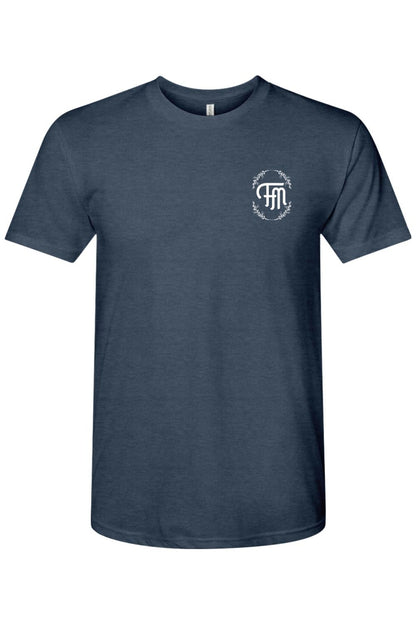 Navy blue short-sleeve triblend t-shirt featuring a white Ford oval logo on the left chest.