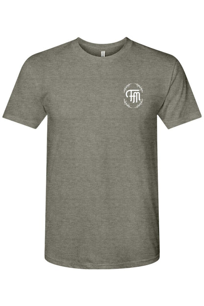 Grey heathered triblend t-shirt featuring a white Ford oval logo with a laurel wreath design on the chest.