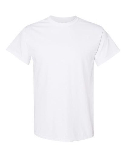 Classic white men's crewneck t-shirt made from 100% cotton with a durable ribbed collar and taped neck.