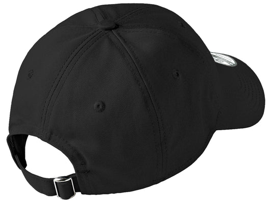Black unstructured cotton cap with a low profile and an adjustable fabric strap featuring a silver D-clip closure.