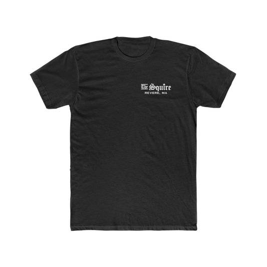 Black premium cotton crewneck tee featuring The Squire Revere, MA logo in white on the left chest.