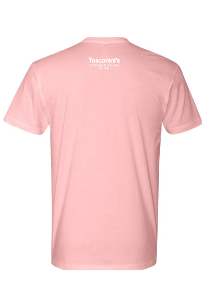 Light pink 100% cotton unisex t-shirt featuring a white Toscanini's Cambridge, MA logo on the upper back.