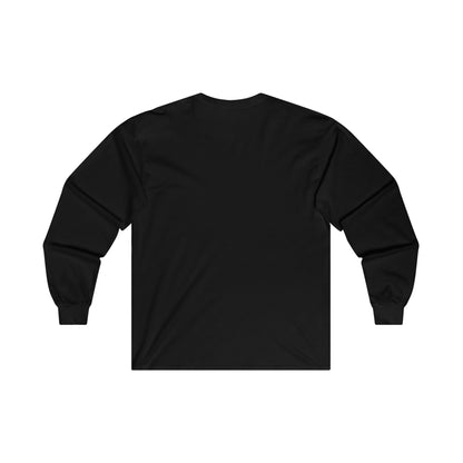 Back view of a plain black ultra cotton long sleeve tee with a classic fit and seamless design.