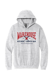 Warehouse Kitchen + Sports Bar Baseball Navy & Red on Hoodie - Unisex