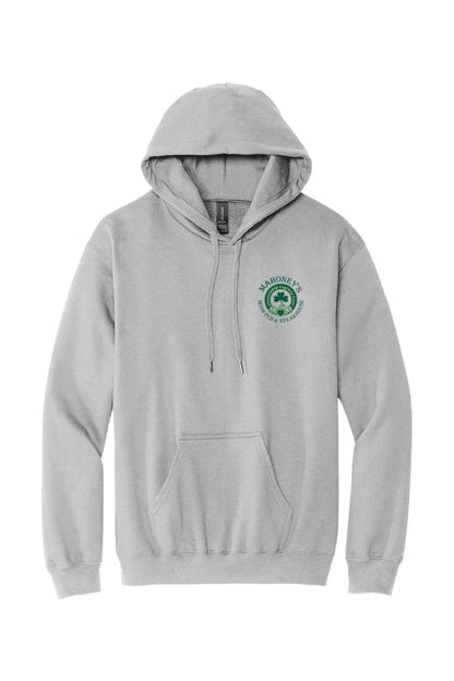 Sport grey midweight pullover hoodie featuring a Mahoney's Irish Pub & Steakhouse logo on the chest.