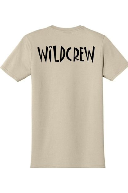 Beige cotton t-shirt featuring the black text WILDCREW printed across the upper back in a stylized font.