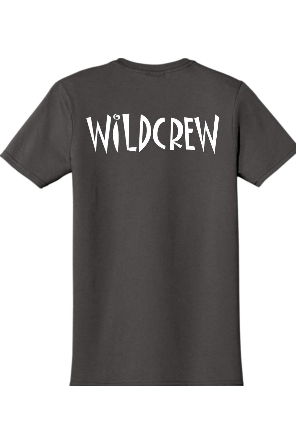 Charcoal grey cotton t-shirt featuring the white Wildcrew logo printed across the back in a stylish, casual font.