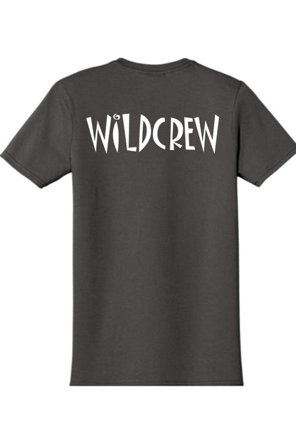 Charcoal grey cotton t-shirt featuring the white Wildcrew logo printed across the back in a stylish, casual font.