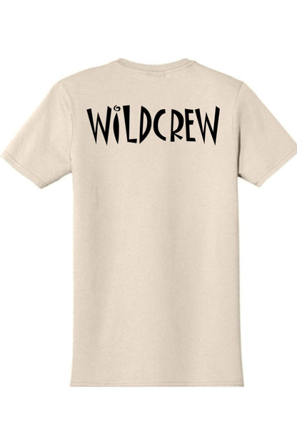 Beige 100% cotton t-shirt featuring the black WILDCREW logo printed on the back.