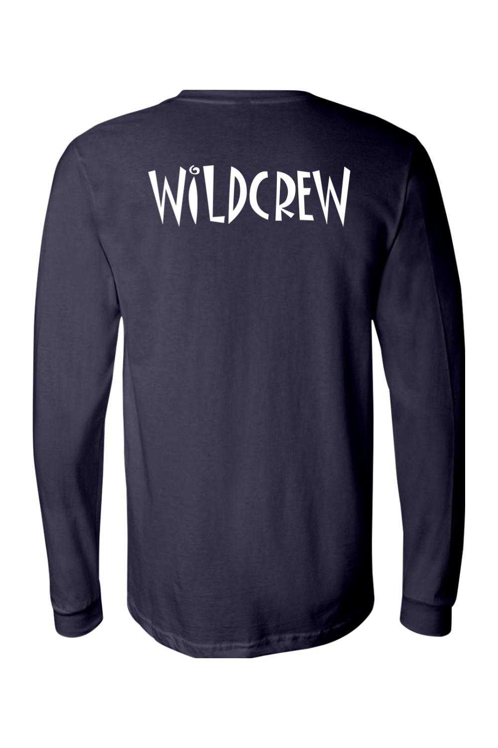 Navy blue long-sleeve cotton jersey featuring the white Wildcrew logo printed across the upper back.