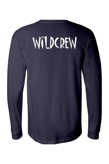 Navy blue long-sleeve cotton jersey featuring the white Wildcrew logo printed across the upper back.