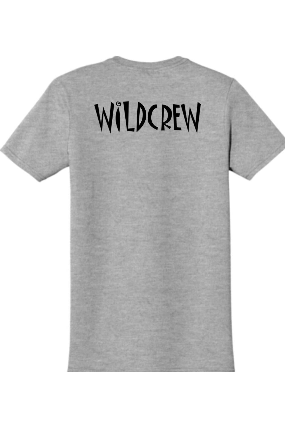 Sport grey cotton-blend t-shirt featuring the black text WILDCREW printed on the back in a stylized font.