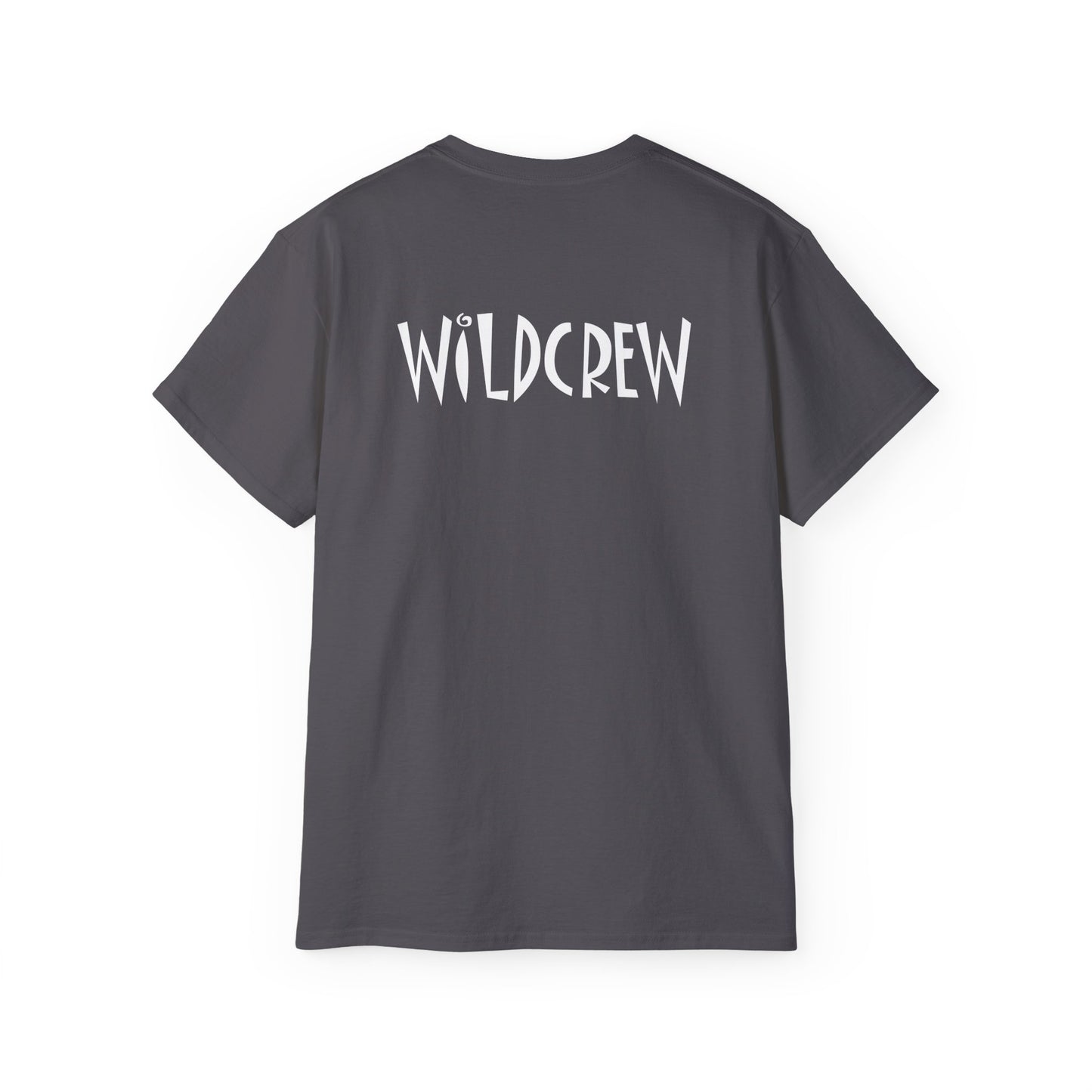 Dark gray 100% cotton T-shirt featuring the white Wildcrew logo printed on the back in a modern classic fit.