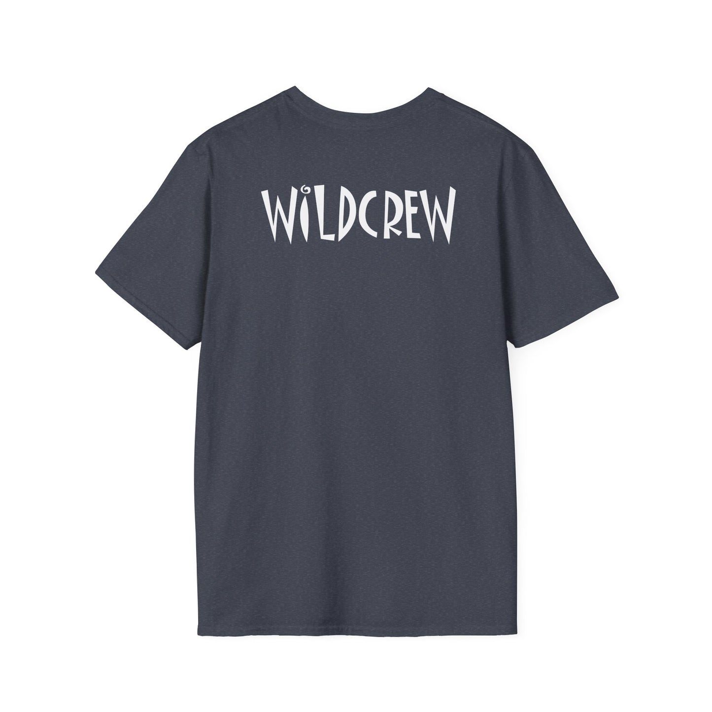 Dark grey, soft cotton Wildwood UFFDA t-shirt featuring white WILDCREW lettering on the back.