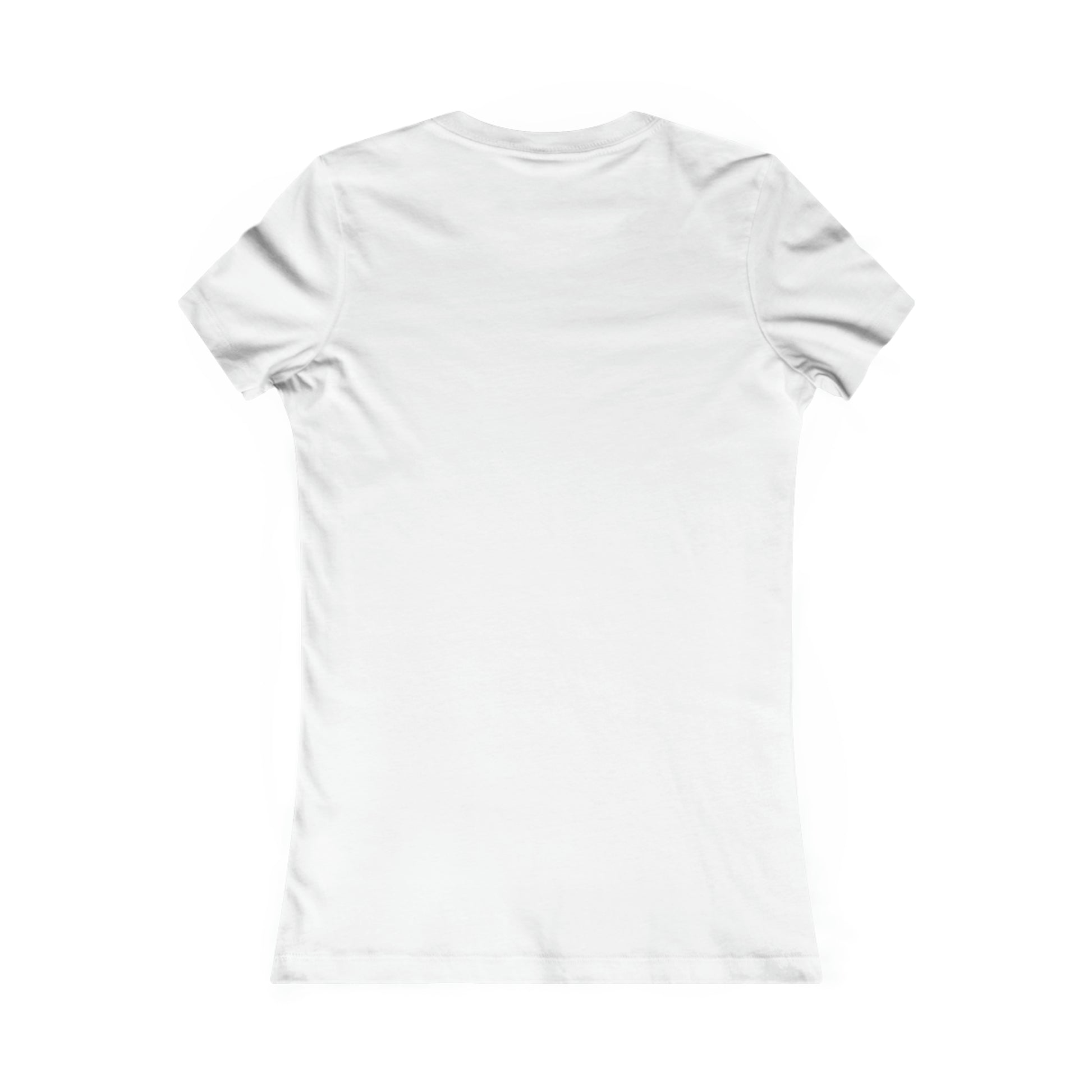 Back view of a slim-fit white women's cotton t-shirt with a feminine cut and short sleeves on a white background.