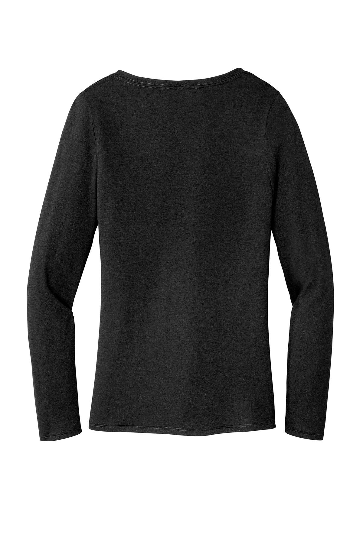 Back view of a black long-sleeve V-neck tri-blend tee with a soft, lightweight fabric texture.