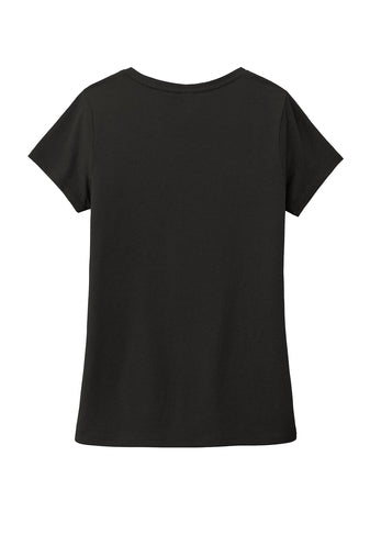 Back view of a black Women’s Perfect Tri V-neck tee made from a soft, lightweight poly-cotton-rayon blend.