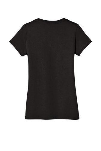 Back view of a black women’s Perfect Weight V-neck tee made from soft, combed ring spun cotton.