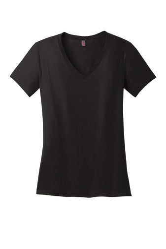 Black women's Perfect Weight V-neck tee made from soft, 100% combed ring spun cotton with a rib knit neckline.
