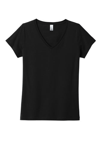 Black women’s V-neck Concert Tee made from soft, lightweight cotton with a ribbed neckline and side-seamed fit.