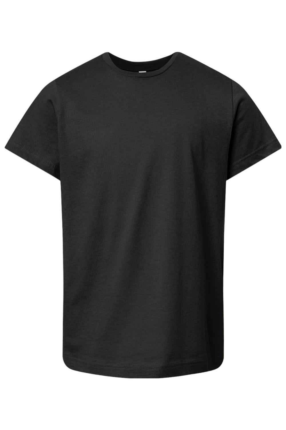 Youth LAT fine jersey t-shirt in solid black, featuring a classic crew neck and comfortable short-sleeve design.