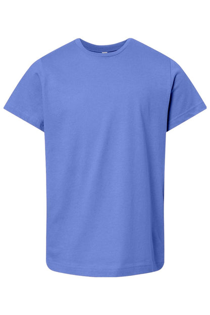 Youth LAT fine jersey crewneck t-shirt in a solid periwinkle blue color with short sleeves and a classic fit.
