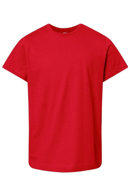 Youth LAT fine jersey crewneck t-shirt in bright red, featuring a soft, lightweight cotton blend and classic fit.