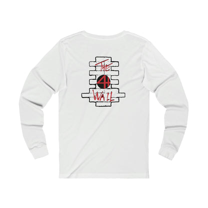 White long-sleeve cotton jersey featuring a red and black brick wall graphic with 4th Wall branding on the back.