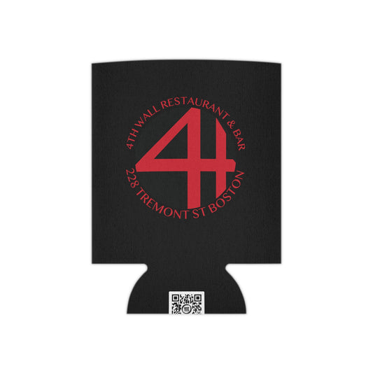 Black foam can cooler featuring a red 4th Wall Restaurant & Bar logo with Boston address text.