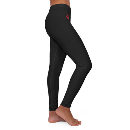Women's black spandex leggings with a double-layer waistband and a small red 4th Wall logo on the hip.