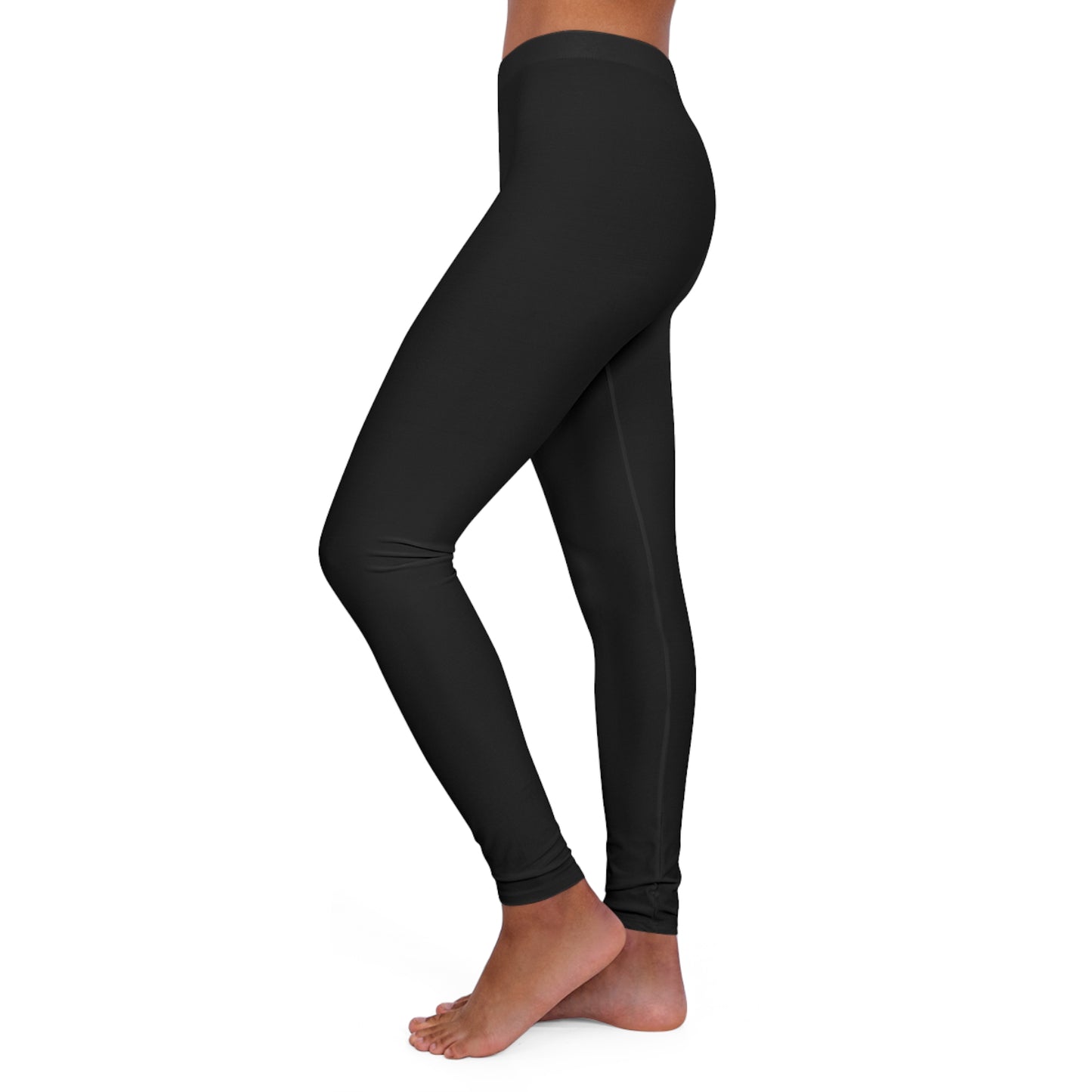 Women wearing black, skinny-fit spandex leggings with a comfortable double-layer waistband for athleisure.