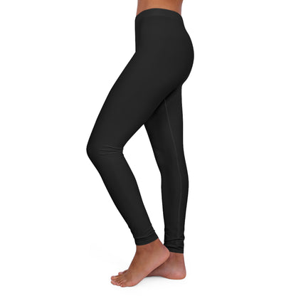 Women wearing black, skinny-fit spandex leggings with a comfortable double-layer waistband for athleisure.
