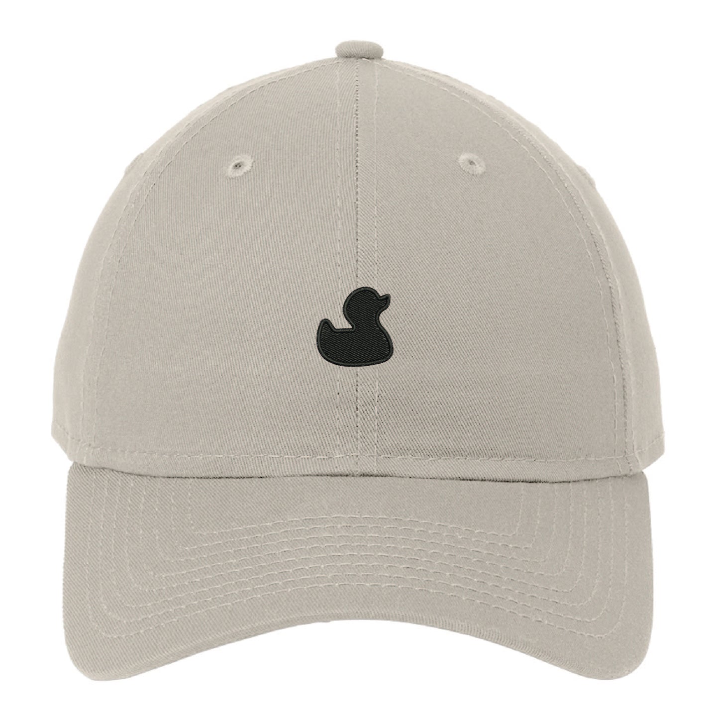 Beige unstructured cotton dad cap with a black embroidered Mad Duck logo on the front center.