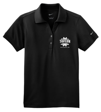 Black Nike Dri-FIT women's polo with Tavern on High logo, featuring a flat knit collar and two-button Y-placket.