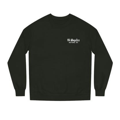 Black crew neck sweatshirt featuring The Squire Revere, MA white text logo on the left chest in a regular fit.
