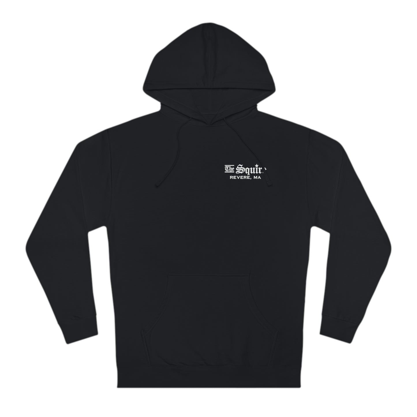 Black regular fit cotton-blend hooded sweatshirt featuring a white The Squire Revere, MA logo on the chest.
