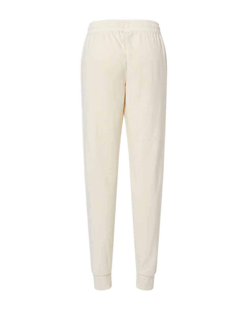 Back view of The Squire women's cream-colored fleece sweatpants with an elastic waistband and ribbed ankle cuffs.