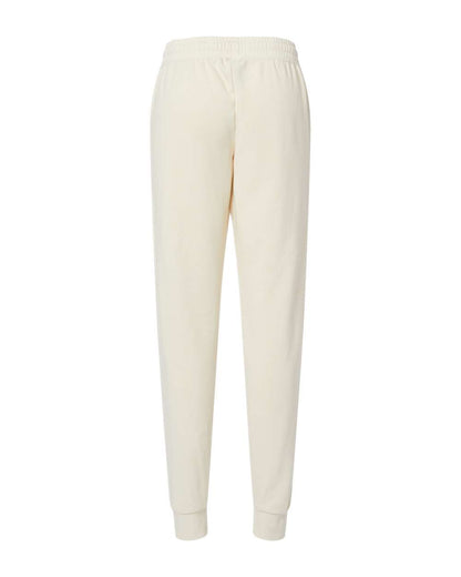 Back view of The Squire women's cream-colored fleece sweatpants with an elastic waistband and ribbed ankle cuffs.