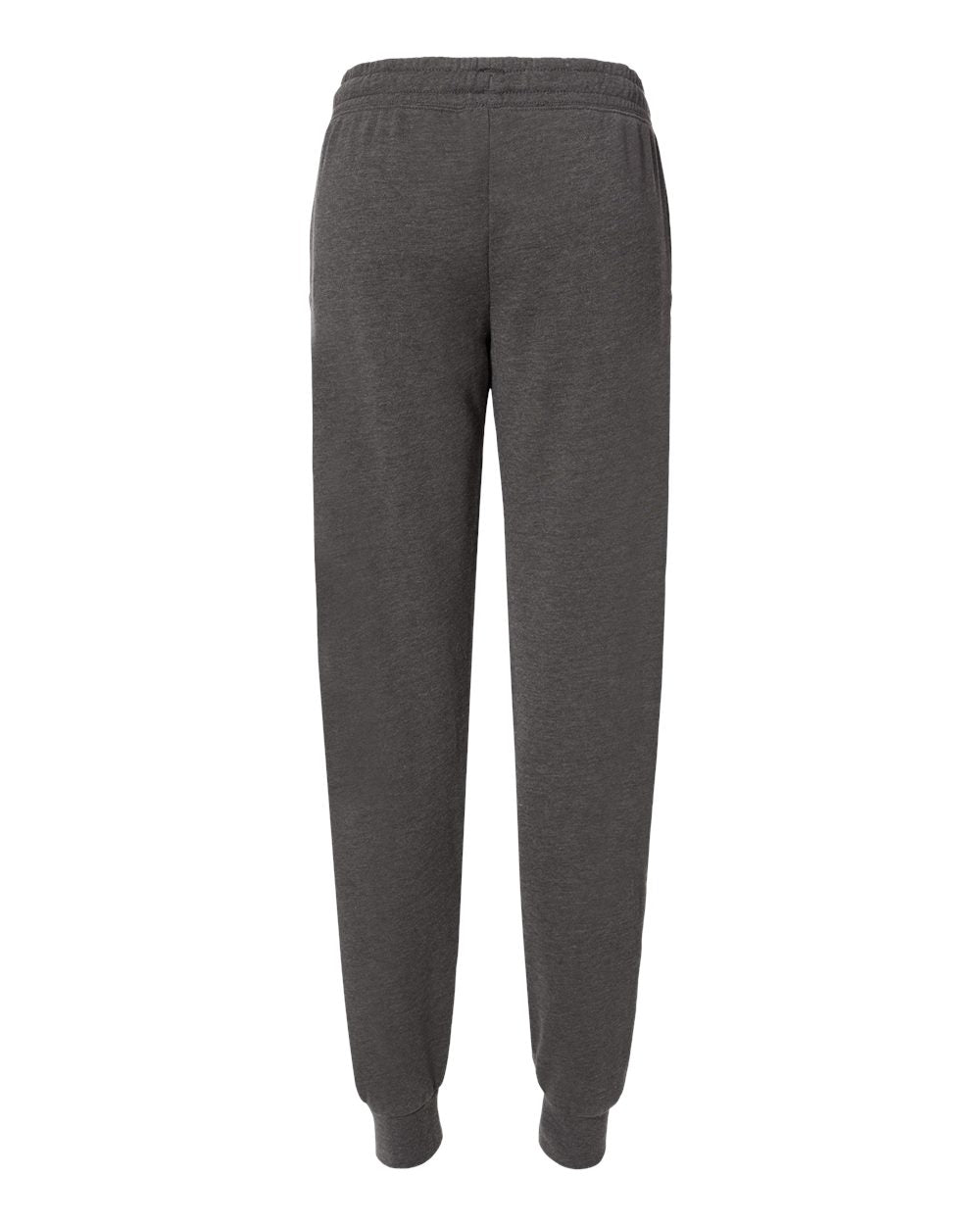 Charcoal grey women's fleece sweatpants with an elastic waistband, drawstring, and ribbed ankle cuffs.